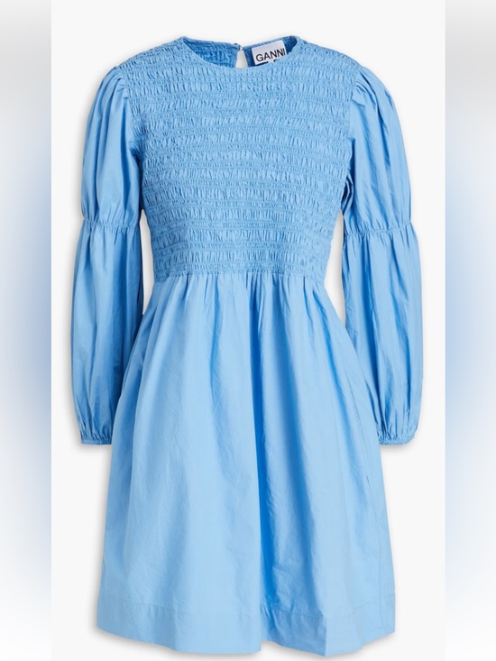 Ganni Dresses & Skirts - Ganni Light Blue Smocked Bodice Long Sleeve Dress